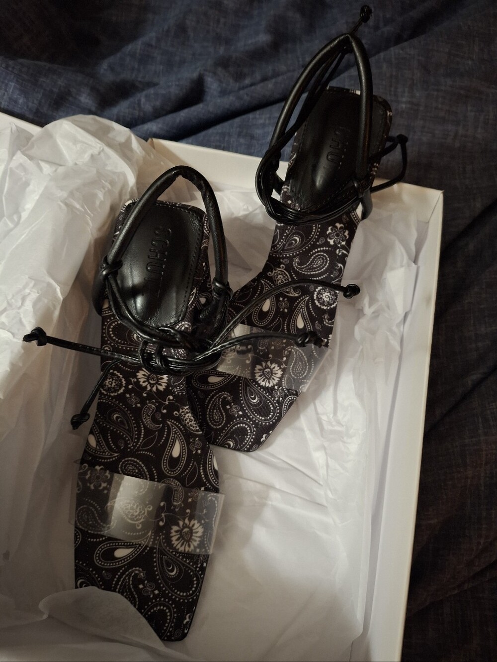 Schutz Black Paisley Heels
